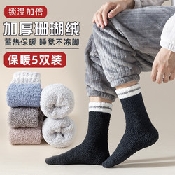 浮仕流 珊瑚绒袜子男士中筒袜秋冬季加绒加厚睡眠保暖长筒居家毛巾地板袜