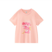 小猪班纳女童T恤2024夏季儿童圆领上衣大童纯棉短袖T恤可爱 C178粉底小熊 120cm