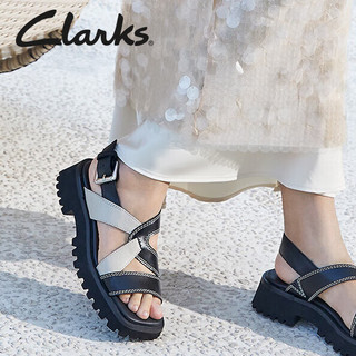 Clarks 其乐 学院系列 女士交叉绑带厚底摩登时尚牛皮凉鞋 261765174 黑色 37