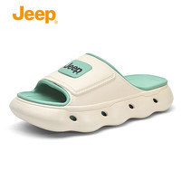 JEEP吉普拖鞋男2024年夏季踩屎感防滑居家外穿两用凉拖厚底沙滩鞋 白绿色 42-43