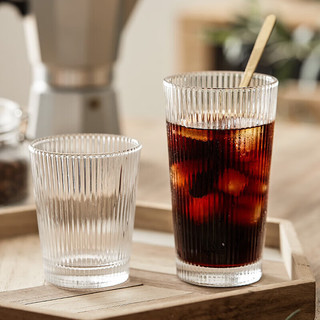 厨内助玻璃杯ins风果汁杯子创意竖纹奶昔杯咖啡杯家用透明水杯 260ml 竖条纹杯1个 矮款