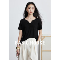 百家好（Basic House）夏季显瘦薄款设计感女装纯色T恤-B0624H5L222 曜石黑 M
