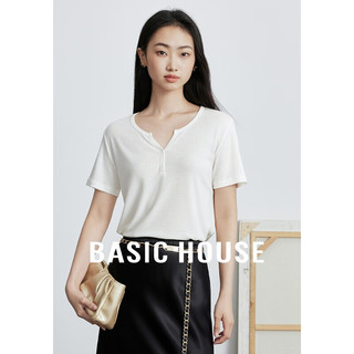 百家好（Basic House）夏季显瘦薄款设计感女装纯色T恤-B0624H5L222 珍珠白 M