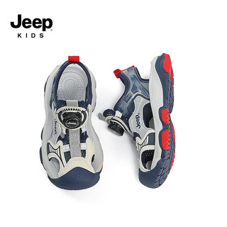 Jeep吉普女童包头凉鞋2024夏季男童鞋子防滑软底儿童运动沙滩鞋 深蓝红 35码 鞋内长约22.5cm
