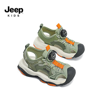 Jeep吉普女童包头凉鞋2024夏季男童鞋子防滑软底儿童运动沙滩鞋 牛油绿 28码 鞋内长约18.1cm
