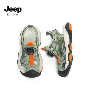 Jeep吉普女童包头凉鞋2024夏季男童鞋子防滑软底儿童运动沙滩鞋 牛油绿 28码 鞋内长约18.1cm