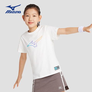 美津浓（MIZUNO）儿童短袖T恤2024夏季透气舒适女中大童百搭休闲 白色 165cm