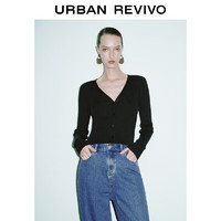 URBAN REVIVO 女士法式慵懒气质百搭长袖针织衫 UWB930005 墨绿 XL