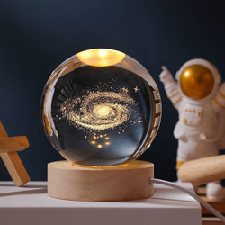 水晶球小夜灯3D内雕创意摆件 银河系 6CM+底座（暖光）