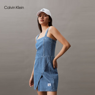 Calvin Klein Jeans24春夏新款女士经典布标复古纯棉牛仔吊带连衣裙J223477 1A4-牛仔蓝