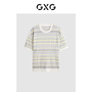 GXG男装 黄白条纹时尚短袖T恤 2024年夏季G24X442059 黄白条 165/S