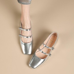 SAFIYA 索菲娅 星期六旗下玛丽珍鞋女2024新款气质高级感小银鞋双搭扣女鞋单鞋