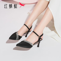 红蜻蜓包头凉鞋2024夏季女鞋高跟鞋法式仙女风气质单鞋 WTK24064黑色37