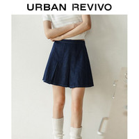 URBAN REVIVO 女士复古压褶短款牛仔半身裙 UWU840051 蓝色 L