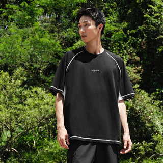 GXG男装    撞色拼接设计时尚复古圆领短袖T恤男上衣24年夏季 黑色 165/S
