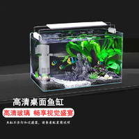 燕之雁客厅小型鱼缸透明热弯玻璃一体金鱼缸带氧气灯光造景水族箱创意 基础款 25*16*18 cm