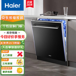 Haier 海爾 洗碗機13套嵌入式80℃雙微蒸汽智能開門速干自定義面板全自動洗碗機（含黑色門板） EYW13029D