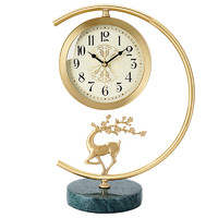 Hense 漢時 歐式輕奢黃銅座鐘創意桌面臺鐘玄關裝飾時鐘客廳石英鐘表HD1032