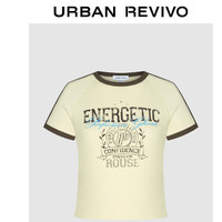 URBAN REVIVO 夏季女装潮流休闲美式复古做旧感印花T恤 UWV440177 粉白 XS