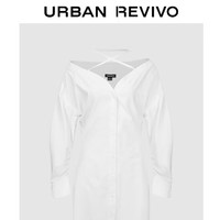 URBAN REVIVO 夏季女时髦法式纯欲纽扣挂脖露肩连衣裙 UWG740133 本白 XS