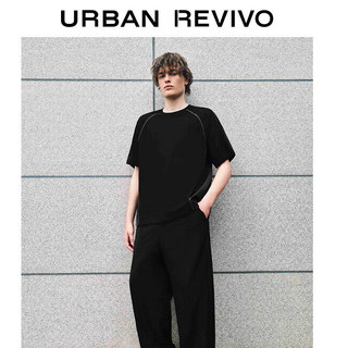 URBAN REVIVO 夏季男装时尚休闲肌理感格纹宽松直筒裤 UML640049 正黑 29