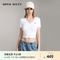 MISS SIXTY2024夏季短袖T恤女V领撞色印花微弹修身显瘦休闲 漂白 XS