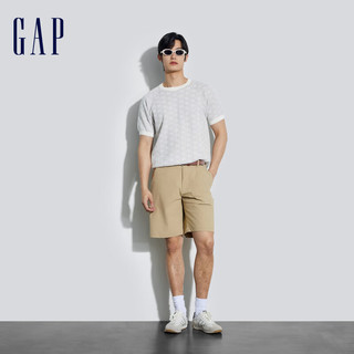 Gap男装2024夏季满印老花logo圆领短袖质感时髦针织衫891719 灰白色 170/92A(M)亚洲尺码