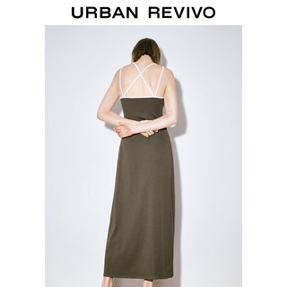 URBAN REVIVO 女士休闲简约撞色交叉吊带显瘦连衣裙 UWJ740018 石色  XL