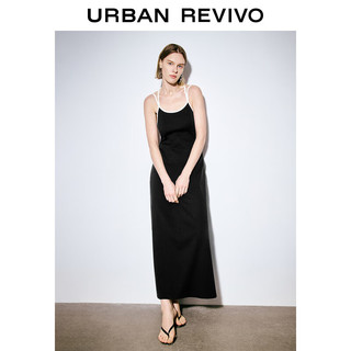 URBAN REVIVO 女士休闲简约撞色交叉吊带显瘦连衣裙 UWJ740018 黑色 XS