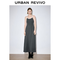 URBAN REVIVO 女士休闲简约撞色交叉吊带显瘦连衣裙 UWJ740018 中灰 XS