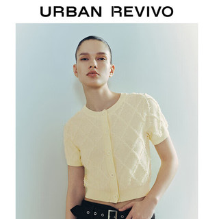 URBAN REVIVO 女法式优雅立体菱格肌理感针织开衫UWU940151 米黄 S