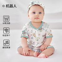 欧孕2024婴儿连体衣夏季婴幼儿衣服男女宝宝薄款空调服哈衣长袖睡袋 机器人-短袖 80码