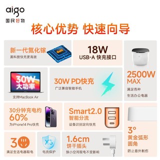 爱国者Aigo插线板2a1c插排Typec插座PD快充宿舍USB排插拖线板