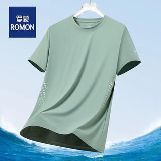 罗蒙(ROMON)夏季薄款男士圆领短袖t恤速干吸汗时尚休闲运动轻薄衣 雾霾蓝 M（90~105斤）