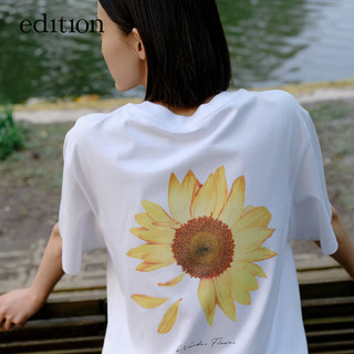 edition【E+轻生活系列】2024夏设计感小众向日葵印花短袖T恤 漂白色 XS/155