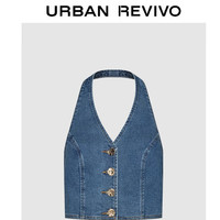 URBAN REVIVO 女装复古氛围感修身挂脖牛仔衬衫 UWG840211 蓝色 XS