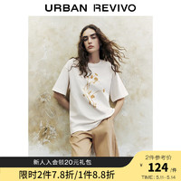 URBAN REVIVO UR2024夏季女装时尚休闲撞色花卉圆领短袖T恤衫UWH440053 象牙白 S