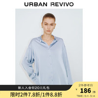 URBAN REVIVO UR2024夏季女装经典多色轻职场翻领长袖开襟衬衫UWG240069 中灰蓝 S