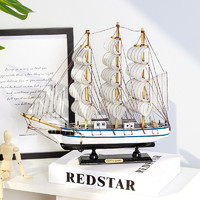 SHENXIAN GRAFT 神涎 地中海風格一帆風順帆船模型工藝品仿真實木漁船小木船裝飾品擺件
