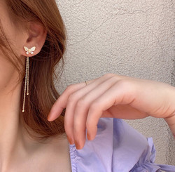 一款兩戴蝴蝶耳釘超仙流蘇長款耳環韓國氣質清新耳飾