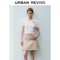 URBAN REVIVO 女士都市学院撞色刺绣绞花肌理针织衫 UWU940153 象牙白 M