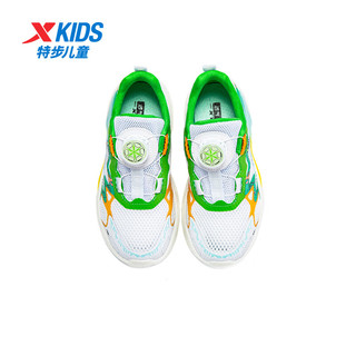 特步儿童夏季男童鞋魔术贴运动鞋休闲跑步鞋子 新白色/葱草绿 31码
