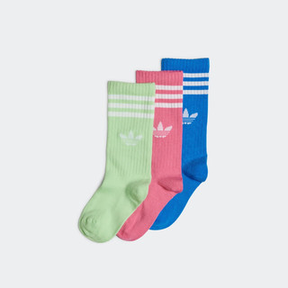 adidas三双装经典三条纹运动袜子男女小童儿童阿迪达斯三叶草 绿色/鸟羽蓝/粉红 S