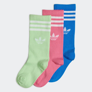 adidas三双装经典三条纹运动袜子男女小童儿童阿迪达斯三叶草 绿色/鸟羽蓝/粉红 S