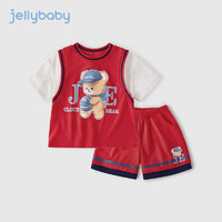 JELLYBABY 儿童短袖两件套 洋气假两件篮球服  速干运动套装