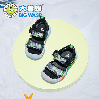 大黄蜂男宝宝学步鞋透气机能鞋夏季魔术贴幼童凉鞋 D332423701黑绿25