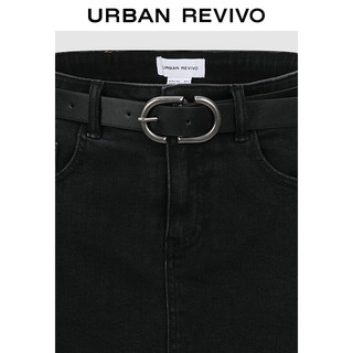 URBAN REVIVO 夏季女装甜酷风可拆卸腰带洗水牛仔半裙 UWV840175 正黑 M