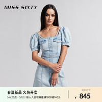 MISS SIXTY2024夏季牛仔连衣裙女法式方领短袖短裙甜美丹宁风 浅蓝 S