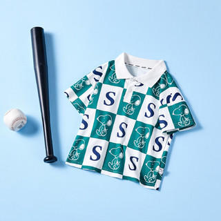 SNOOPY史努比夏季条纹卡通休闲中大童儿童POLO衫 绿色字母 120（33-45斤/110-120cm）