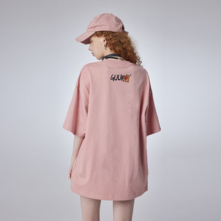 古由卡（GUUKA）xAGAHO联名休闲短袖T恤女夏潮 创意彩绳时尚宽松百搭纯棉上衣 粉色 XXL